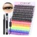 Lash Extension Kit Colored Lash Clusters DIY Eyelash Extension Kit 6 Colors Individual Lashes with Bond and Seal and Lash Tweezers Colorful Lash Extensions 8-16mm D Curl Cluster Lashes by EYDEVRO Rainbow Colors Kit