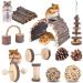 ERKOON Hamster Chew Toys Small Animal Boredom Breaker Guinea Pig Activity Toy Natural Wooden Accessories Gerbil Rat Chinchilla Dumbbells Play Bridge Roller Teeth Molar Exercise