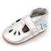 Dotty Fish Soft Leather Baby Shoes. Classic T-Bar Shoes for Girls. Non-Slip Suede Soles. 0-6 Months - 2-3 Years 2-3 Years Silver