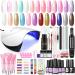 Gel Nail Polish Kit with U V Light and Drill Starter Kit 10pcs Gel Polish and 3PC Poly Extension Gel Glitter Nail Rhinestones Decoration Powders Stickers Gel Manicure Kit at Home Gifts for Women