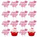 Rsstarxi 24 Pack Glitter Happy Valentine's Day Cupcake Toppers Heart Cupcake Picks Decoration for Happy Valentine's Day Theme Wedding Birthday Party Cake Decorations Pink Design 10 Pink