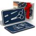 Suvorna 4 Pcs Beard trimming kit for men with 5.5" Mustache Scissors Beard Scissors Ear Scissors Eyebrow Scissors Grooming Scissors Nose Scissors Men Slant Tweezers Facial Hair Scissors Professional. Dark Blue