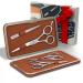 Suvorna 4 Pcs Beard grooming kit for men with 5.5" Beard Scissors Mustache Scissors Ear Scissors Nose Scissors Eyebrow Scissors Slant Tweezers Men Grooming Scissors Facial Hair Scissors Professional. Orange Brown