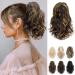 REECHO Ponytail Extension Claw Clip in Ponytail Hair Extensions 10 Inch Short Curly Ponytail Natural Wavy Synthetic Hairpiece for Women Chocolate Brown with Golden Highlights 10 Inch Chocolate Brown with Golden Highlights