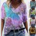 Women's Plus Size Floral Print V-Neck Tunic Top - Green XL | Short Sleeve Casual Loose Tee - Buy Online on SooperMarket.com