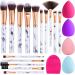 Makeup Brushes DUAIU 15PCs Marble Makeup Brush Set Premium Synthetic Kabuki Powder Blush Contour Foundation Concealer Eyeshadow Brushes with Makeup Sponge and Cleaner Brush Egg A Grey
