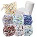 Reusable Nappies - Eco Friendly and Chemical Free Cloth Nappies - Includes 6 Washable Baby Diapers 6 Bamboo Nappy Inserts 1 Roll of Biodegradable Nappy Liner Wet Bag Patterned