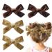 4Pcs Bow Hair Clips for Girls 3.8 Inch Velvet Hair Bows Christmas Hair Clips for Women Toddler Girls(Brown Rosegold)