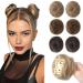 REECHO Space Bun Hair Pieces 2 PCS Mini Claw Clip in Messy & Cat Ears Fake Hair Bun Extensions Wig Accessory Updo Hairpieces for Women Girls (Pack of 2-3" Straight Dark Blonde) Pack of 2 - 3" Straight Dark Blonde