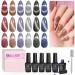 Beetles Gel Nail Polish Kit 6 Colors Holographic Laser Cat Eyes Red Navy Blue Purple Glitter Black Gel Polish Set with Magnet Soak Off Led Nail Lamp Cured Nail Art Manicure Kits DIY Home for Women Urban Serenade