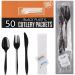 50 Plastic Cutlery Packets - Knife Fork Spoon Napkin Salt Pepper Sets | Black Plastic Silverware Sets Individually Wrapped Cutlery Kits Bulk Plastic Utensil Cutlery Set Disposable To Go Silverware 50 Pack