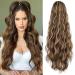 YEESHEDO Long Wavy Ponytail Hair Extension for Women Drawstring Ponytail Hair Extensions Clip in Curly Synthetic Hairpiece Chestnut Brown with Blonde 26 Inches