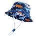 LANGZHEN Beach Sun Protection Hat for Baby Girls Adjustable Toddler Kids Hat Wide Brim Summer Play Hat with Chin Strap Navy-Shark 6-12 Months