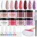 Morovan Dip Powder Nail Kit - 8 Colors Nail Dip Powder Starter Kit with Base Top Coat Activator Brush Saver Dipping Powder for French Nails Art Manicure DIY Salon Dip Nail Kit White, red brown