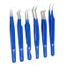 Abdul of Silakor Eyelash Extension Tweezers Set 6 Piece for Volume Lash Extensions Stainless Steel Eyelash Tweezers for Lash Extensions Isolation & Classic Lashes Tweezers Set (Blue)