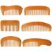 6 Pieces Handmade Wooden Comb Wood Hair Comb Wooden Beard Comb Natural Green Sandalwood Wide and Fine Teeth Comb Set with Anti Static and No Snag Handmade Brush for Kids, Women and Men (Cute Style)