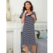 Sykooria Maternity Nursing Nightdress - Short Sleeve V Neck Nightgown for Pregnant Women - Stripe Dark Blue M - Buy Online on SooperMarket.com