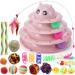 Suhaco 21 Pack Cat Toys for Indoor Cats Interactive Kitten Toy Fun Roller 3 Level Cat Ball Toys with Catnip Ball Self Play Cat Feather Wand Kitty Toy for Boredom (Pink) 21 Pack Pink