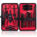 Jupeli manicure set 23 partial nail set men nail scissors set nail care set nailetui men nail -knobs stainless steel portable care tools made of black leather for trip (black red)