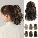 REECHO Ponytail Extension Claw Clip in Ponytail Hair Extensions 10 Inch Short Curly Ponytail Natural Wavy Synthetic Hairpiece for Women Dark Brown with Highlights 10 Inch Dark Brown with Highlights