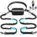 Uppetly Hands Free Dog Running Leash with Adjustable Waist Belt Dual Handle Elastic Bungees Retractable Rope for Medium and Large Dogs Reflective Stitches for Walking Hiking Biking With Pouch for 2 dogs