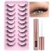 Wispy False Eyelashes with Eyelash Glue Cat Eye Lashes Natural Look 10 Pairs Reusable Eyelashes 3D Fake Strip Lashes with 5ML Lash Glue Cat Eye Natual