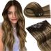 LAAVOO Extensions Clip in real hair brown hair extension real hair clip balayage dark brown to caramel blonde clip in extensions real hair twice 7pcs/105g 55cm-105g 3.1#4/27/4