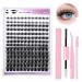 Self Adhesive Lashes Fluffy Cluster Lashes Extension Kit Reusable Self Adhesive D Curl individual Eyelash DIY Lash Extension Kit with Lash Bond and Seal Lash Applicator and Lash Tweezers