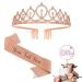 SWIMFUN Personalized Birthday Sash & Birthday Crown Set for Women Happy Birthday Cake Toppers Birthday Gift for Girl Kit Decorations Set Rhinestone Hair Accessories Glitter Stain for Party Your Text Here Rose Gold