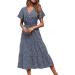 BOXIACEY Spring Dress for Women - V Neck Short Sleeve Maxi Dress with Belted Ruffle Hem | Small Dark Blue - Buy Online on SooperMarket.com