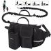 Hands Free Dog Running Lead with Wide Back Support Belt Adjustable Waistband Multiple Compartments Dual Handles and Bungee Leads with Reflective Stitching (Black)