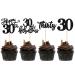 Rsstarxi 24 Pack Glitter 30th Birthday Cupcake Toppers Thirty 30 Fabulous Cupcake Picks Decorations for Happy 30th Birthday Wedding Anniversary Party Cake Decorations Black Design 1 30th Blcak