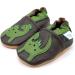 Dotty Fish Soft Leather Baby Shoes for Boys | Non Slip Toddler Shoes with Green Dinosaur Design | 0-6 Months to 4-5 Years - Buy Online on SooperMarket.com