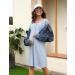 Marvmys Maternity Nightdress for Breastfeeding & Hospital - XL, Blue - Nursing Nightgown with 3/4 Sleeves, V Neck, Button Down - Soft Sleepwear for Pregnant Women - Buy Online on SooperMarket.com