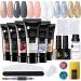 UR SUGAR Poly Gel Nails Set Nail Extension Builder Gel Kit 6 Colors Polygel Colors Tube set with Base Top Coat Slip Solution Builder Nude Clear Glitter Extension Gel Manicure Set DIY at Home Transparent