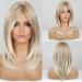 HAIRCUBE Long layered Blonde Wigs for Women Synthetic Hair Wig with Bangs Mixed Blonde
