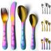 Evanda Rainbow Toddler Utensils Rainbow Titanium Coated 4 Pieces Stainless Steel Toddler Silverware Set Kids Utensils Forks and Spoons Mirror Polished Smooth Round Tableware and Dishwasher Safe 3.rainbow