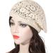 ZLYC Handmade Cotton Slouchy Crochet Beret with Cutout Floral Design - Plain Beige Women's Beanie Hat - Buy Online on SooperMarket.com