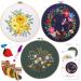 Mocoosy 3 Pack Embroidery Starter Kit with Pattern and Instructions Stamped Embroidery Kit for Beginners Cross Stitch Sets Sewing Craft Include 3 Embroidery Fabric 3 Bamboo Hoops and Color Threads