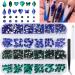 Kalolary Green Nail Rhinestones, Blue Crystal Gems Charm Nail Diamond 3D Flat Back Multi Shapes Stone with Tweezer and Picker for Summer DIY Acrylic Nail Art Decoration Green+Blue