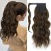 KooKaStyle Long Wavy Wrap Around Ponytail Extension Fluffy Clip in Synthetic Pony Tails Hair Pieces 20 Inch with Front Side Bangs for Women Daily Use 20 Inch Medium Brown