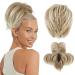 REECHO Hair Bun Claw Clip Messy Bun Hair Piece Short Ponytail Extension with Bendable Metal Wire Fake Bun Hair Pieces for Women - Dark Blonde with Golden Blonde Tail