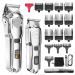 Hatteker Hair Clipper & Trimmer Set for Men IPX7 Waterproof Cordless Barber Clipper for Hair Cutting Kit with T-Blade Trimmer Beard Trimmer Kids Clipper Professional USB Rechargeable (Silver)