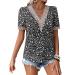 Naroote Womens Blouse Easy Matching Womens T Shirt Casual Lace Stitching Casual V-Neck for Beach XX-Large Black