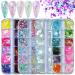 LoveOurHome 4 Boxes Iridescent White Nail Glitter Mylar Flakes Hographic Star Heart Flower Nails Flakes Confetti Sequins Manicure Accessories for Resin Crafts Makeup Nails Iridescent Glitter & Powder