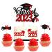 Rsstarxi 25 Pack 2023 Graduation Theme Cake Topper Class of 2023 Cupcake Toppers Glitter Class of 2023 Grad Cap Diploma Cupcake Picks 2023 Graduation Party Cake Decorations Supplies Red Design 6 Red