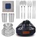 Camping utensils and dishes Polished Stainless Steel Dishes Set| Tableware| Dinnerware| Camping| Includes - Cups | Plates| Bowls| Cutlery| Comes in Mesh Bags (2 Person set Black)