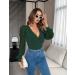 Fayenne Womens Tops Deep V Neck Cross Wrap Sexy Tops Polka Dot Mesh Long Sleeve T Shirt Casual Blouses XL Dark Green - Buy Online on SooperMarket.com