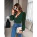 Fayenne Womens Tops Deep V Neck Cross Wrap Sexy Tops Polka Dot Mesh Long Sleeve T Shirt Casual Blouses L Dark Green - Buy Online on SooperMarket.com