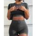 OLCHEE Womens Workout Set 2 Piece - Seamless Acid Wash Yoga Outfits Crop Top & Shorts Matching Gym Athletic Clothing Set - Black Medium - Buy Online on SooperMarket.com